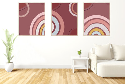 SET of 3 Abstract Boho Circles & Rainbows Wall Art / Wall Print / Digital Artwork / Wall Art / INSTANT DOWNLOAD / Boho Art / Printable Art