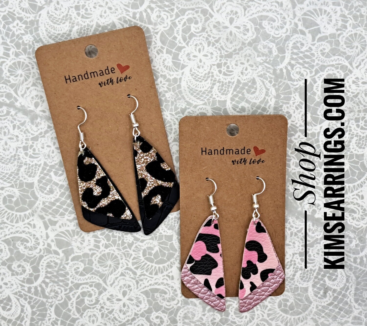 Handmade Asymmetric Layered Animal Print Faux Leather Earrings #2 (2 Available Color Choices)