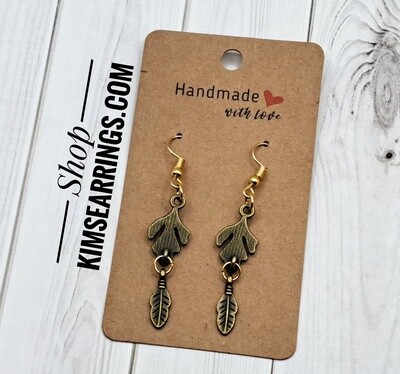 Handmade Bronze Leaves Charms Earrings Handmade Bronze Leaves Charms Earrings
