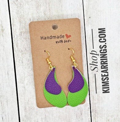 Handmade Purple/Green Layered Swirly Earrings
