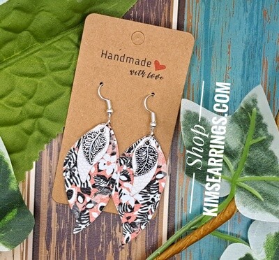 Handmade Floral & White Layered Leaves Faux Leather with Silver Leaf Charms