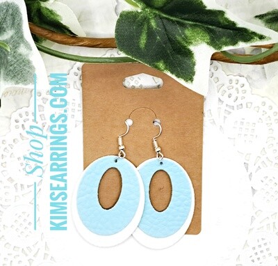 Handmade Blue/White Layered Cut-out Hoops Faux Leather Earrings