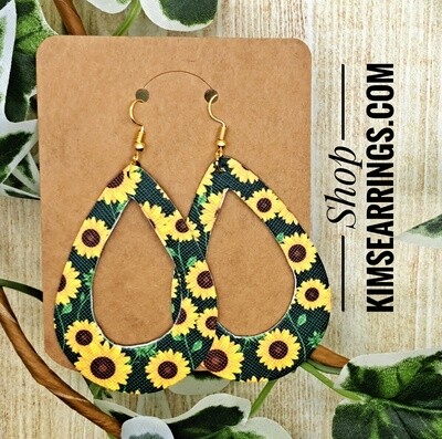 Handmade Sunflower Large Cut-out Hoop Faux Leather Earrings