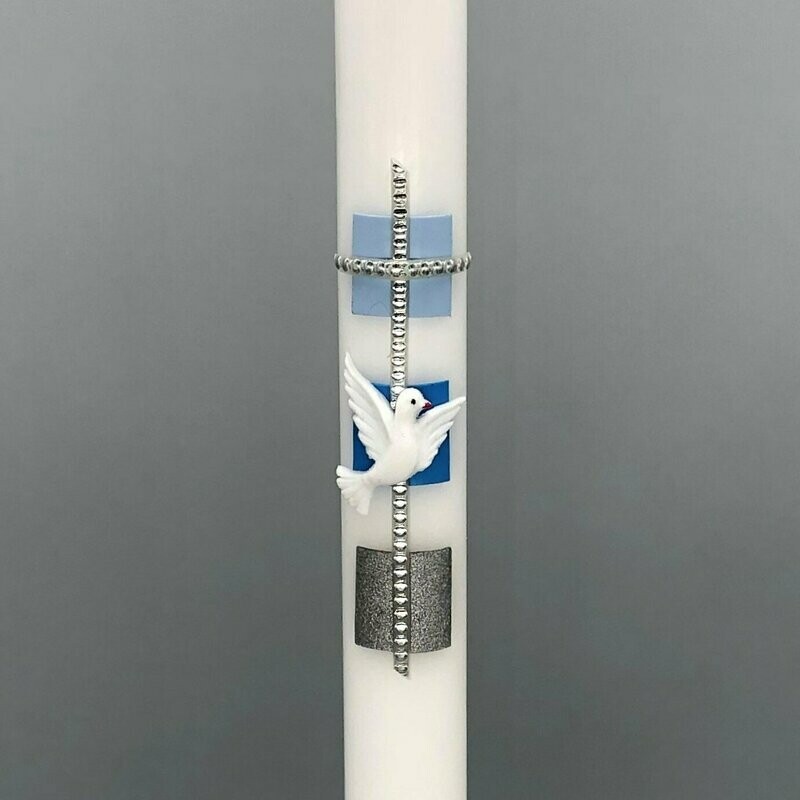 Kerze mit Kreuz und Taube