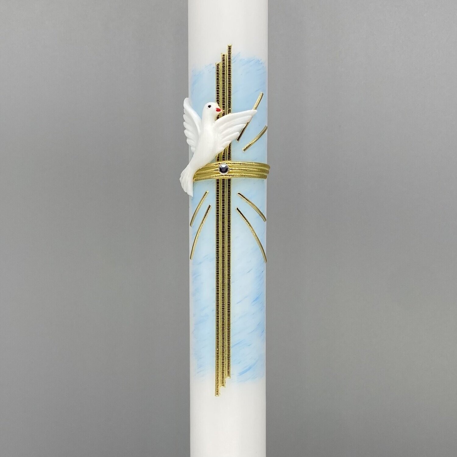 Kerze mit Kreuz und Taube