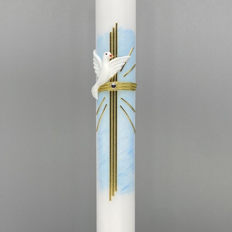 Kerze mit Kreuz und Taube