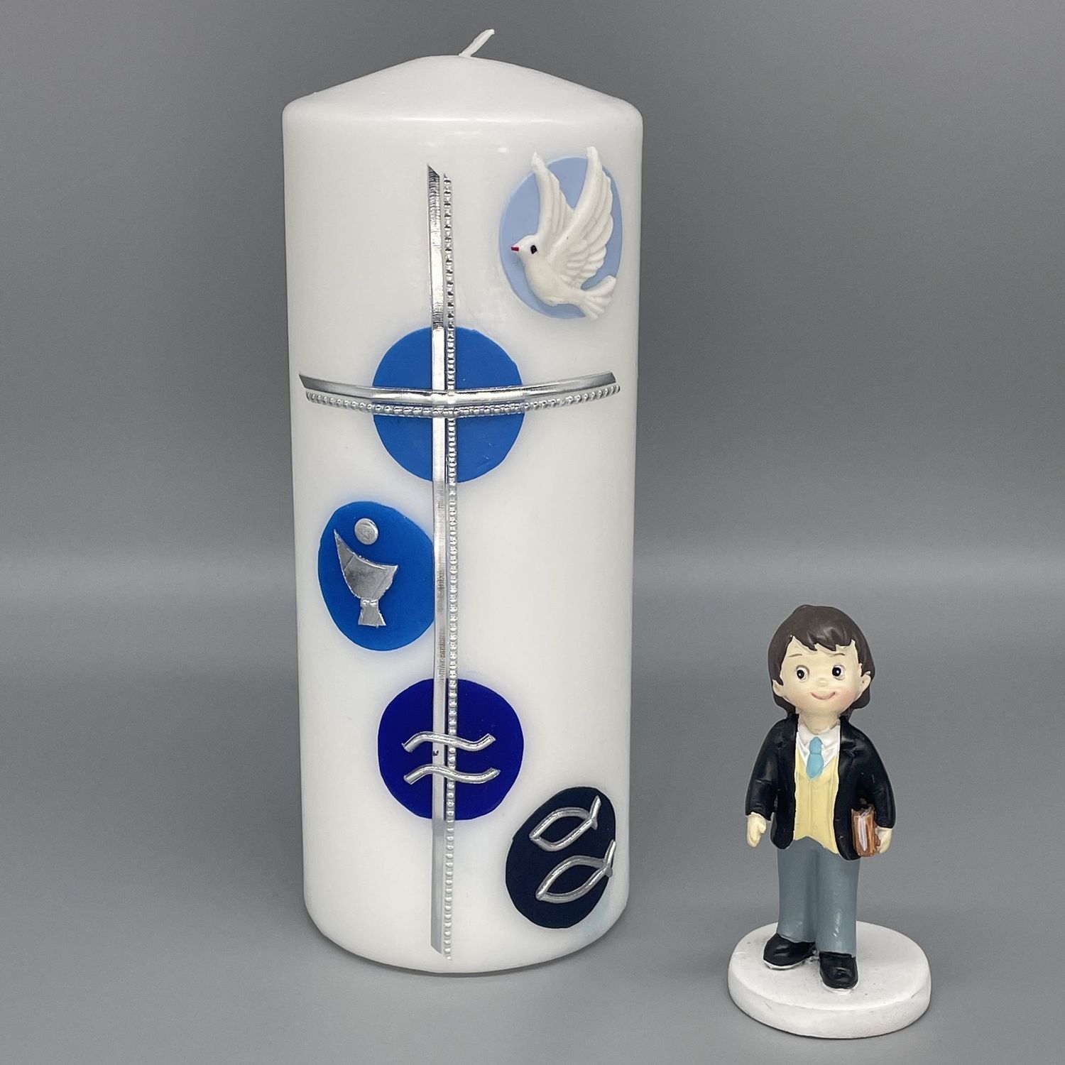 Kerze Kreise in blau mit Taube