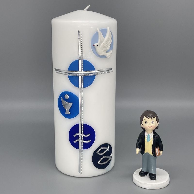 Kerze Kreise in blau mit Taube