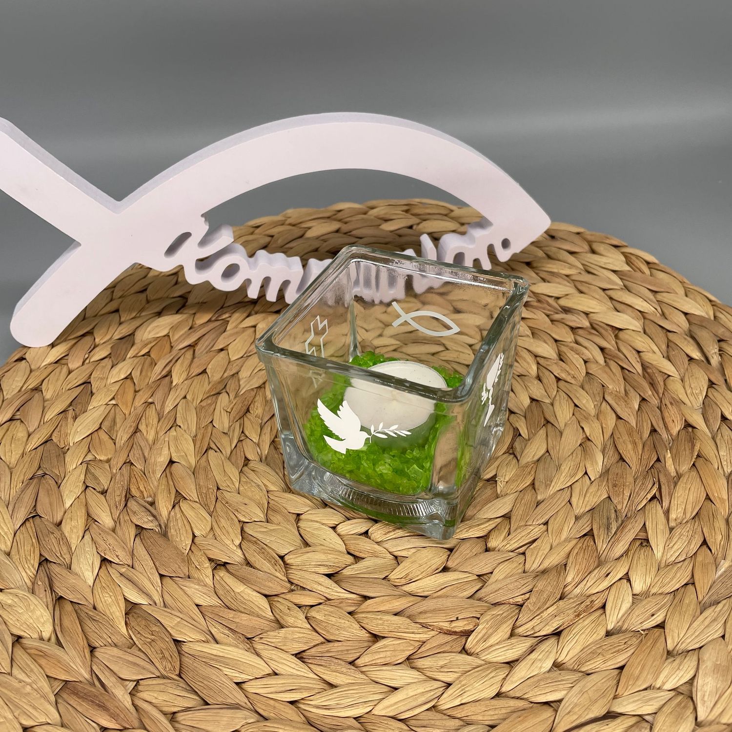 Glaswindlicht mit Symbolen