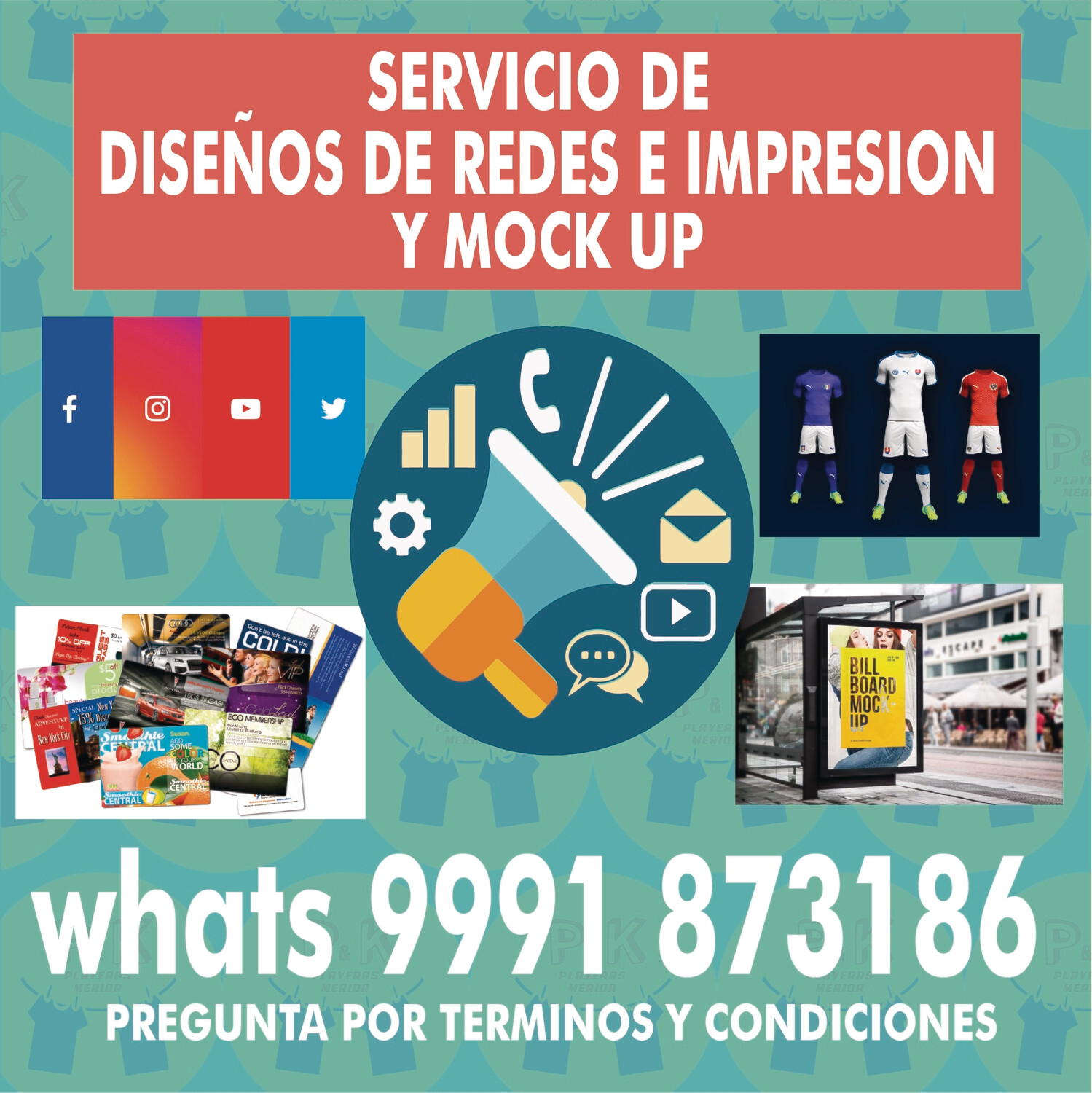 Servicio de diseño de redes sociales, diseño de impresión y mockup