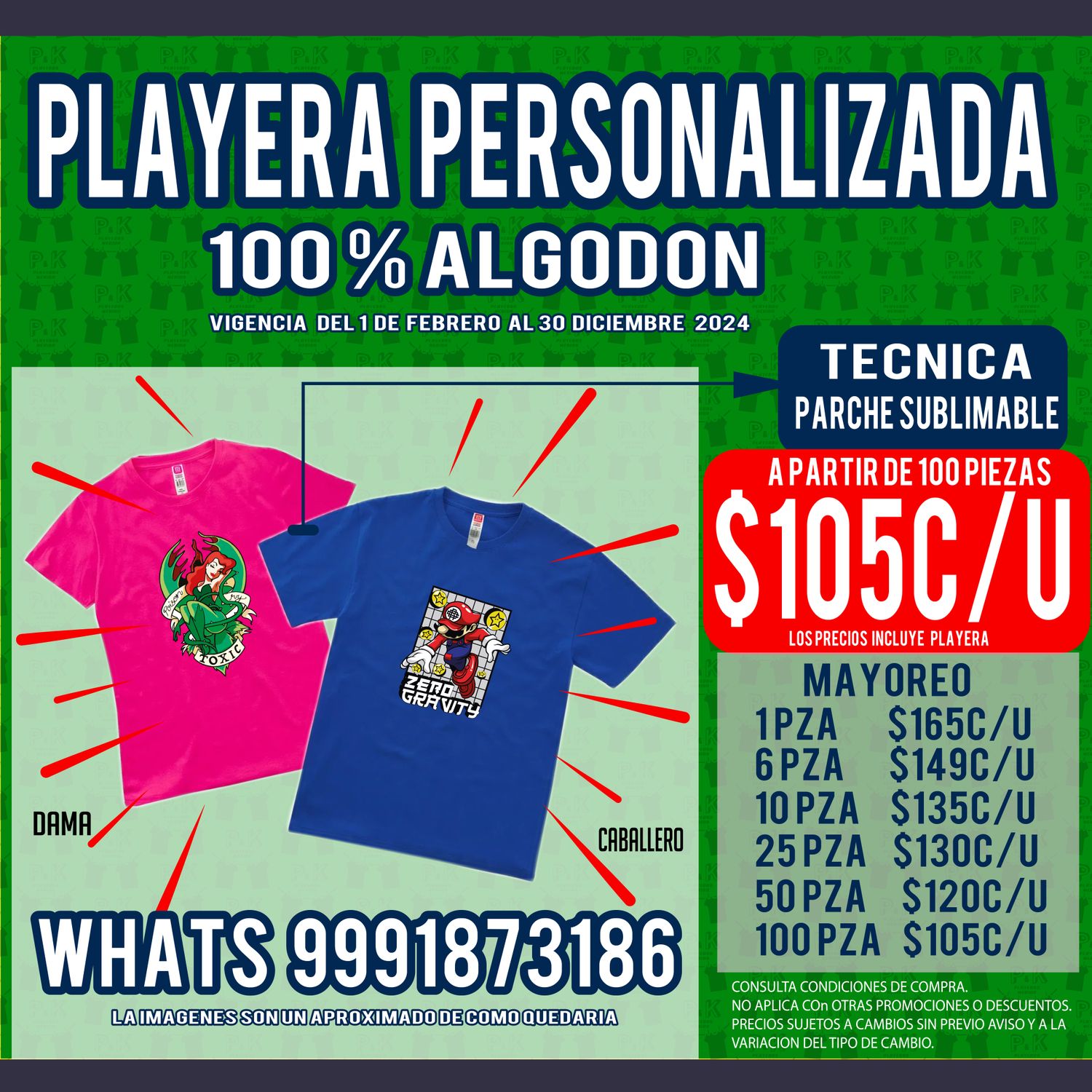 Playera de algodón 100%  de color personalizada con parche sublimable