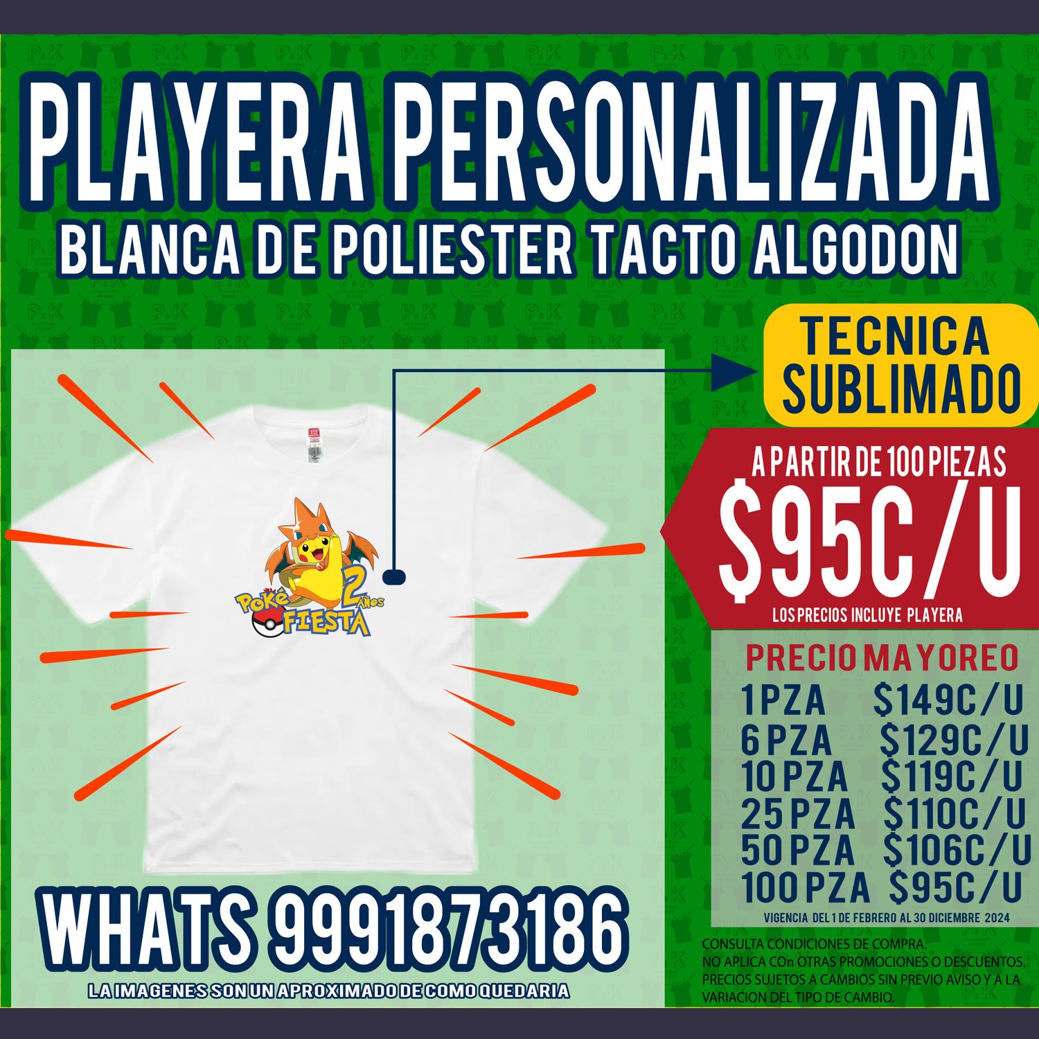 Playera de poliéster tacto algodón personalizada con  sublimado