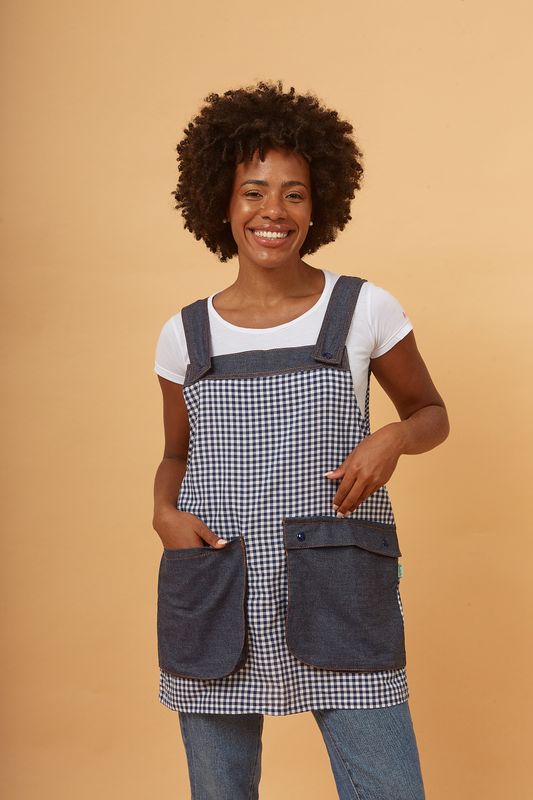 JUMPER CUADRILLÉ AZUL CON BOLSILLO PLAQUÉ