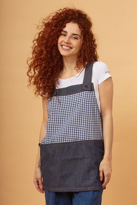 JUMPER CUADRILLÉ AZUL CON BOLSILLO TRIPLE