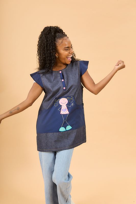 CAMILA de JEANS , con detalles azules, con NENA