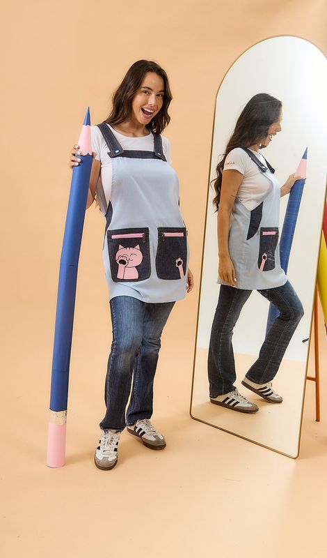 JUMPER CUADRILLÉ CELESTE con cierre CON GATO