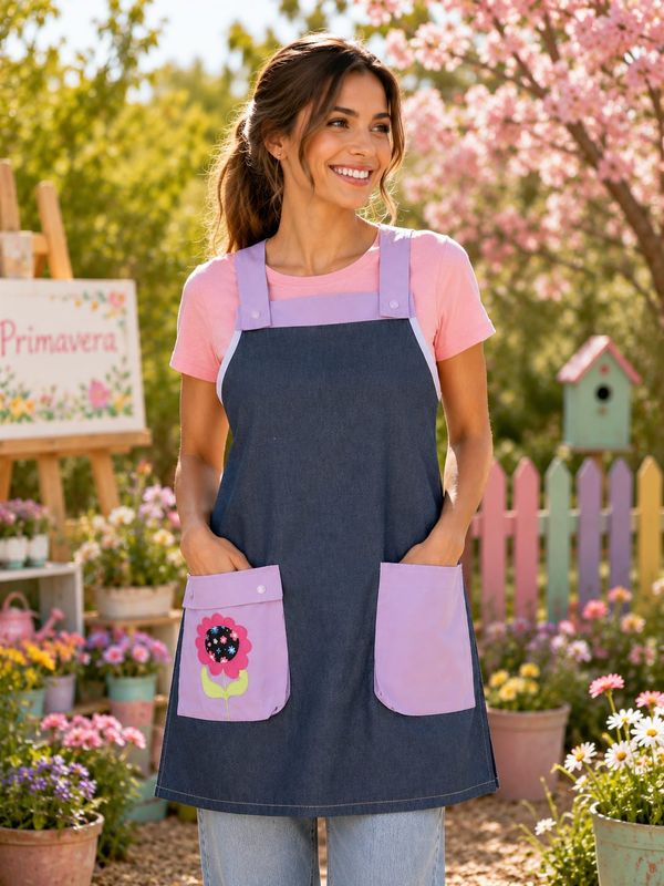 Jumper de jeans con detalles lila con FLOR