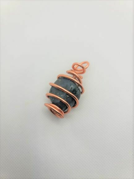 Green Moss Agate Copper Wire Pendant w/ Eco-Friendly Biodegradable Hemp Cord or Leather Cord w/ Clasp