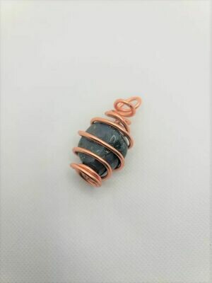 Green Moss Agate Copper Wire Pendant w/ Eco-Friendly Biodegradable Hemp Cord or Leather Cord w/ Clasp