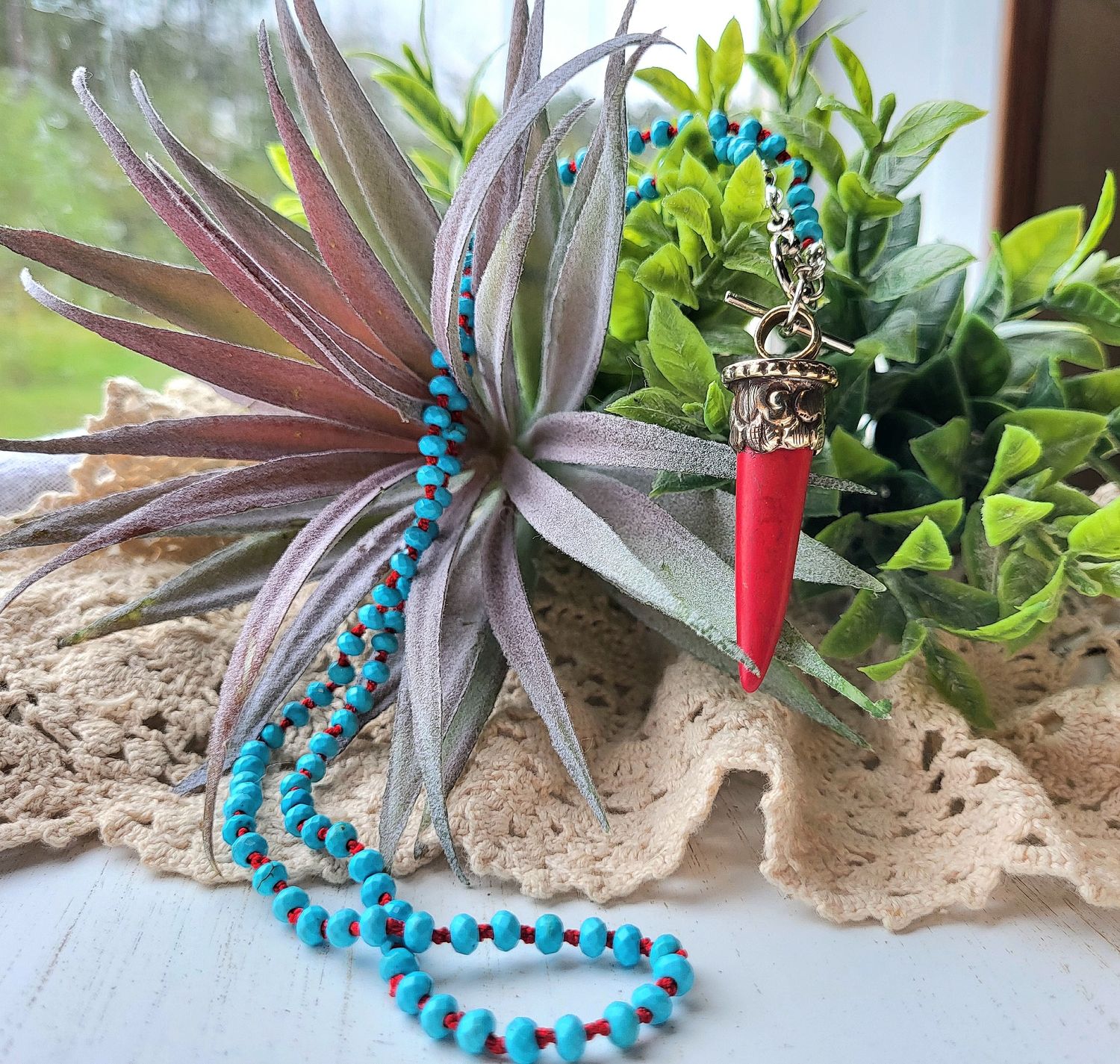 Red Tooth &amp; Turquoise Necklace