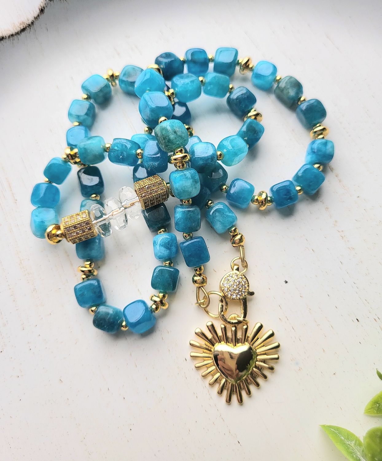 Blue Jade and Clear Quartz Necklace 