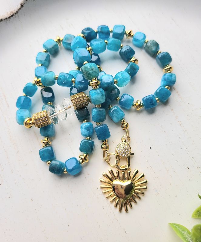 Blue Jade and Clear Quartz Necklace 