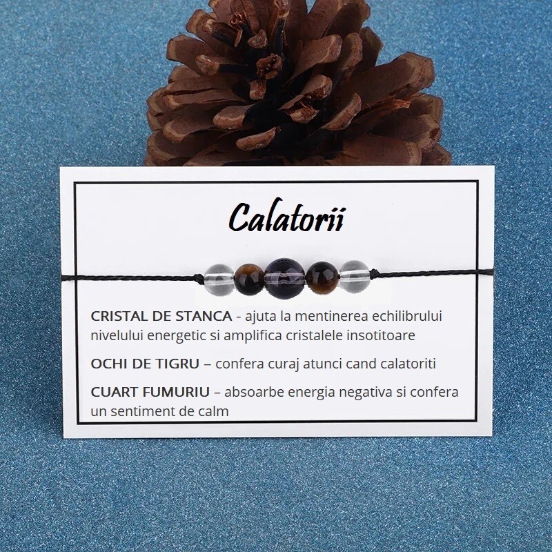 Bratara CALATORII cristaloterapie 5 cristale, tip snur