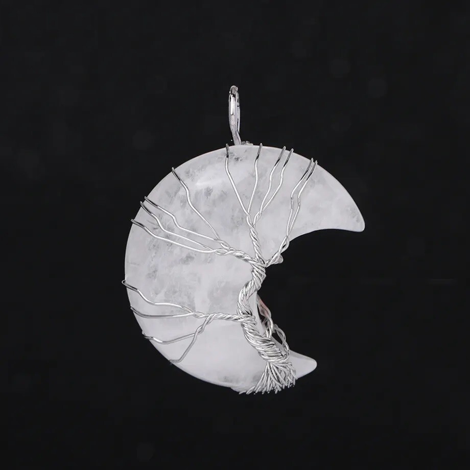 Pandantiv Cristal de Stanca Luna cu montura Pomul Vietii
