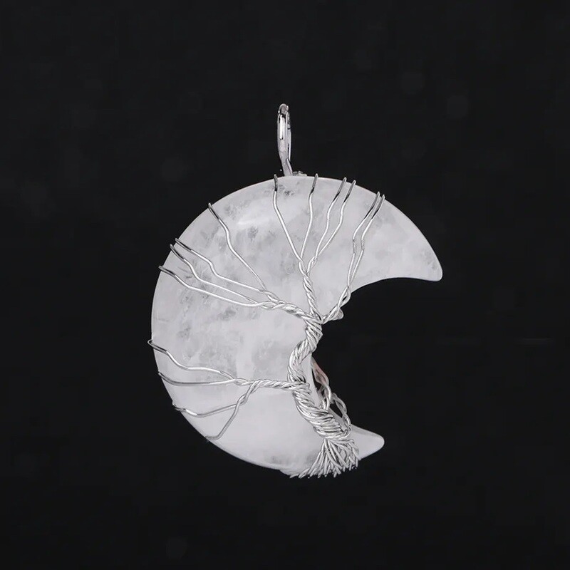 Pandantiv Cristal de Stanca Luna cu montura Pomul Vietii