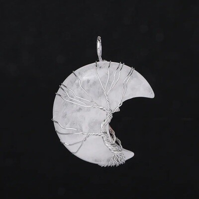 Pandantiv Cristal de Stanca Luna cu montura Pomul Vietii