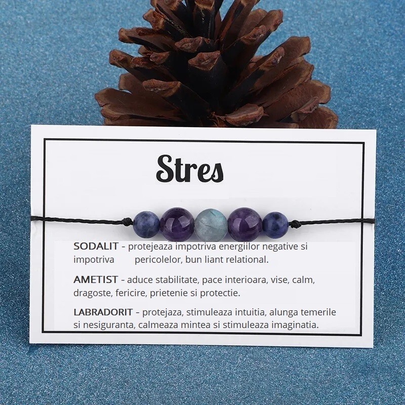 Bratara STRES cristaloterapie 5 cristale, tip snur
