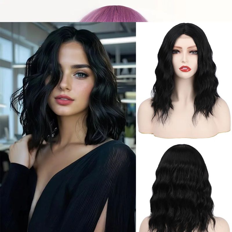 Peruca Neagra ondulata fara breton