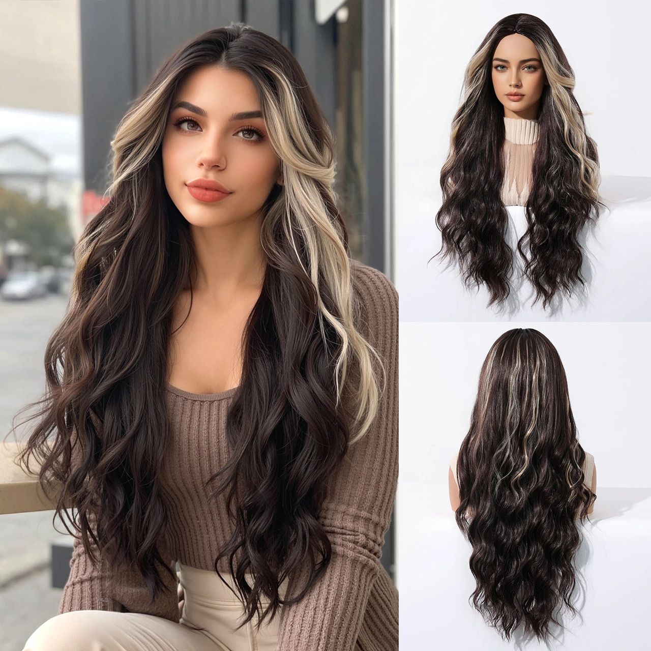 Peruca SATEN cu suvite blonde