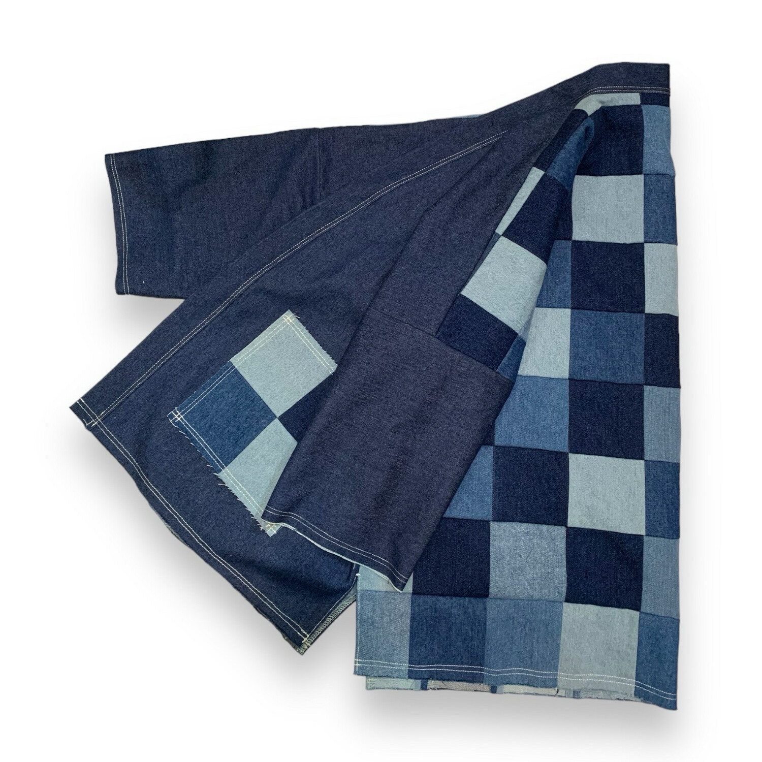 Kimono Style Outer With Three Quarter Sleeves - Denim