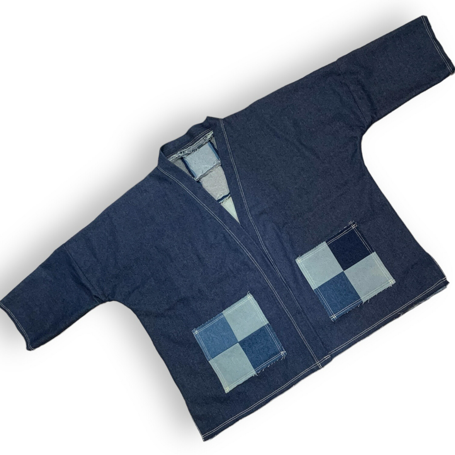 Kimono Style Outer With Three Quarter Sleeves - Denim