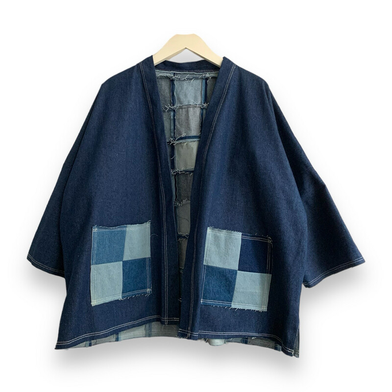 Kimono Style Outer With Three Quarter Sleeves - Denim