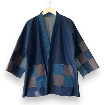Kimono Style Outer With Three Quarter Sleeves - Denim