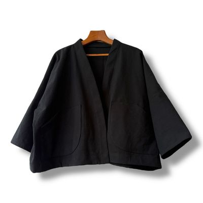Short Kimono Style Outer With Three Quarter Sleeves - Cotton