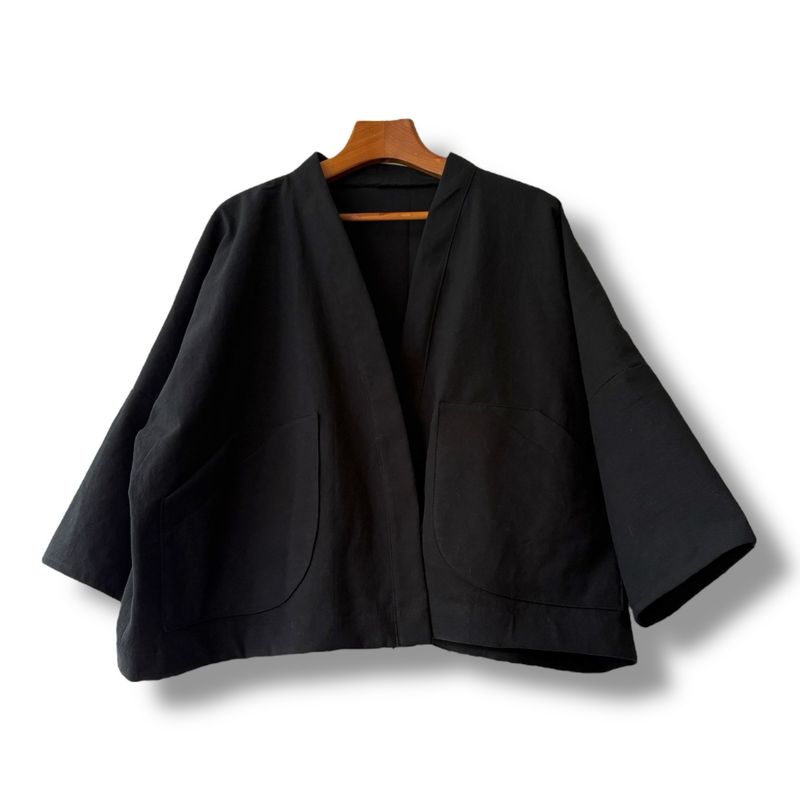 Short Kimono Style Outer With Three Quarter Sleeves - Cotton