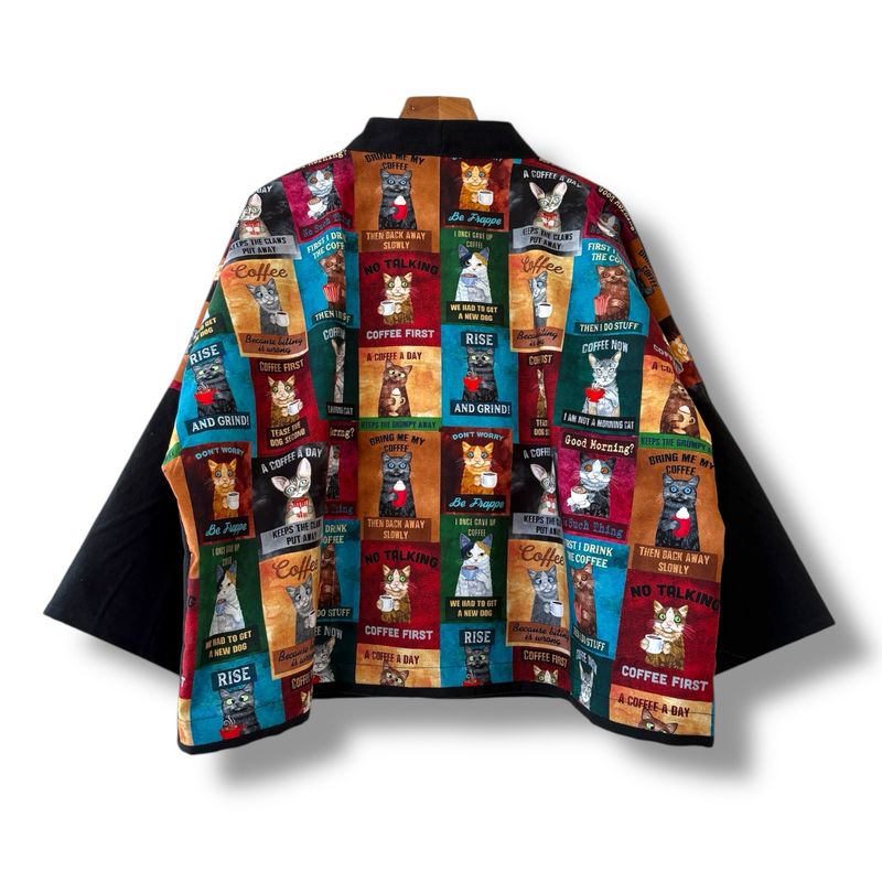 Short Kimono Style Outer With Three Quarter Sleeves - Cotton