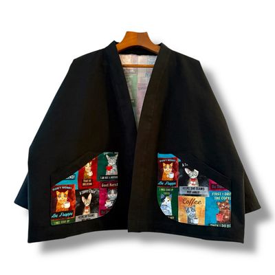 Short Kimono Style Outer With Three Quarter Sleeves - Cotton