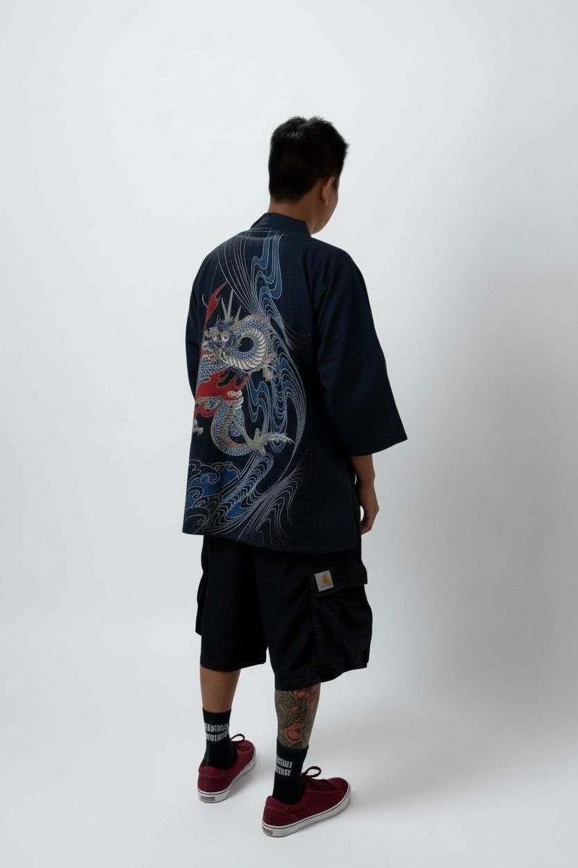 New Kimono Style Outer With Three Quarter Sleeves - Cotton
