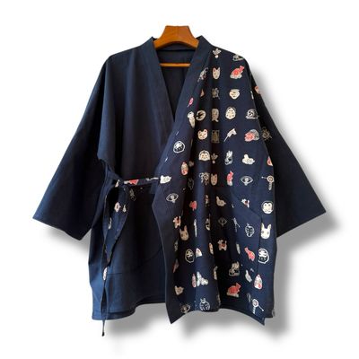New Kimono Style Outer With Three Quarter Sleeves - Cotton