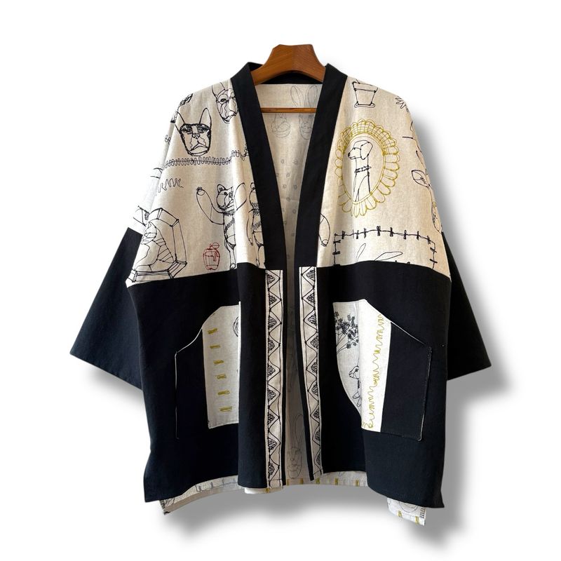 Kimono Style Outer With Three Quarter Sleeves - Cotton