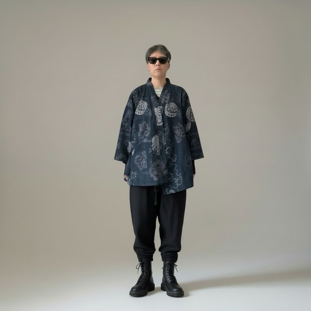 New Kimono Style Outer With Three Quarter Sleeves - Cotton