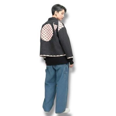 Short Kimono Style Outer With Three Quarter Sleeves - Cotton