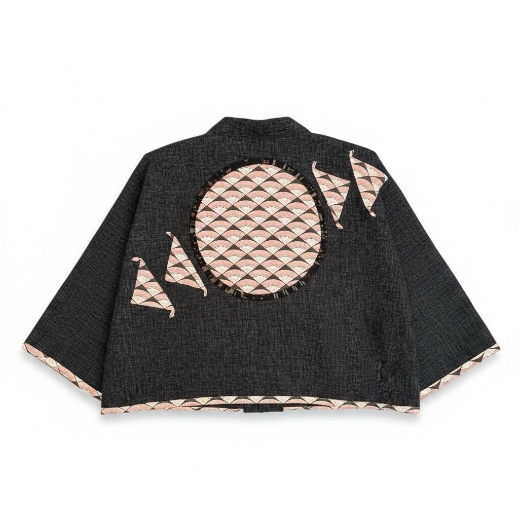 Short Kimono Style Outer With Three Quarter Sleeves - Cotton