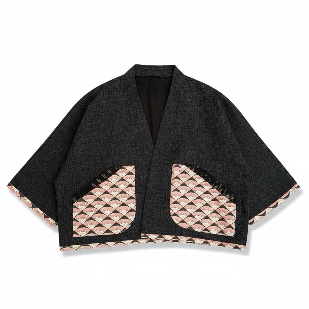 Short Kimono Style Outer With Three Quarter Sleeves - Cotton