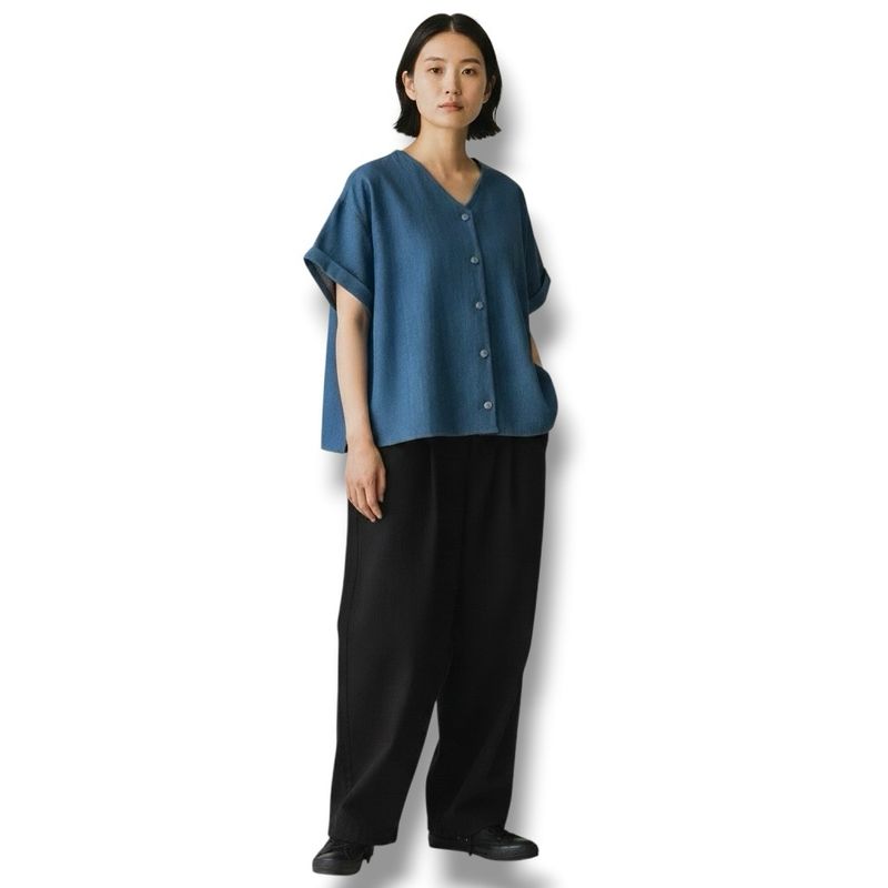 V-Neck Button Up Short Sleeves Top