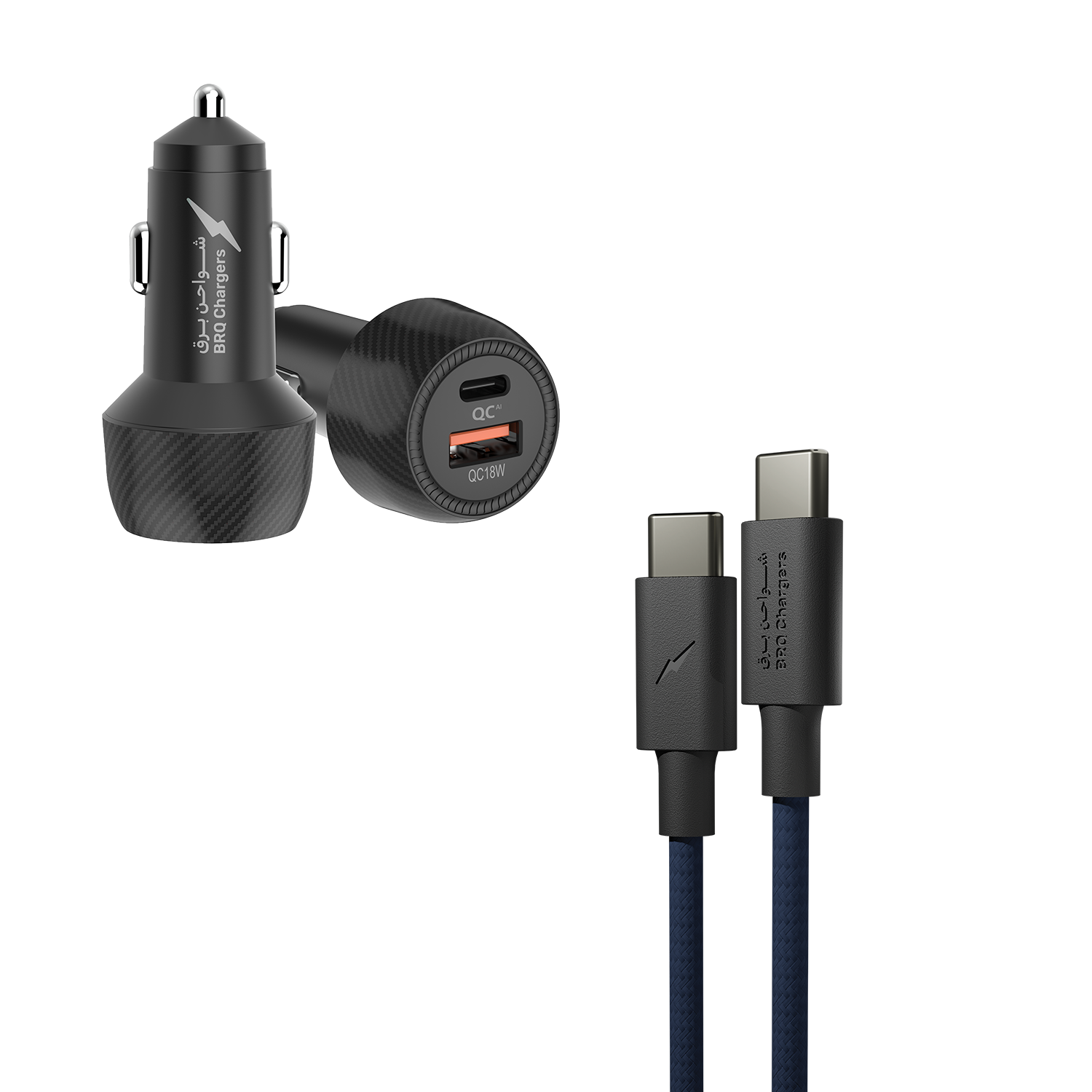 حزمة شحن متكاملة: كابل شحن سريع Gen3 تايب-سي إلى تايب-سي 60 واط + شاحن مركبة 48 واط ثنائي المنفذ